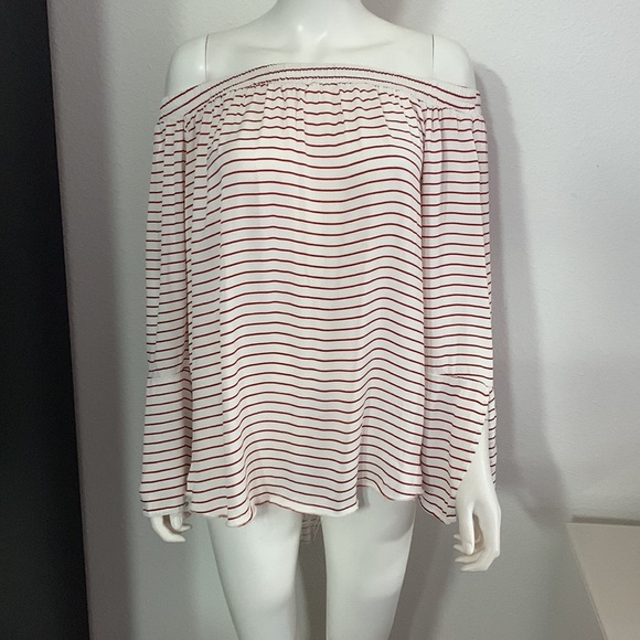 FAITHFULL *Dream* off shoulder tunic top in red  Muse stripe 6 - Picture 5 of 14